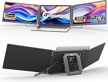 Teamgee 15.6" Laptop Screen Extender with Power Bank, FHD 1080P Triple Monitor, Driver-Free Plug & Play for 13-17" Laptops HDMI/USB, Home Office/Small Business, Windows/Mac/Android