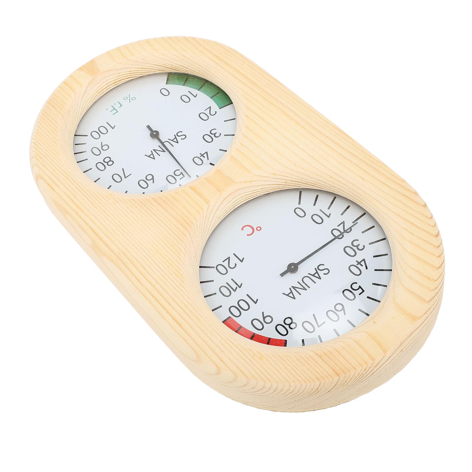 Holzthermometer-Hygrometer für Saunaraum, 2-in-1-Temperatur- und Luftfeuchtigkeitsmessgerät, wandmontierter Hygrothermograph für Dampfbad und Badezimmer mit Messbereichen von 0–120