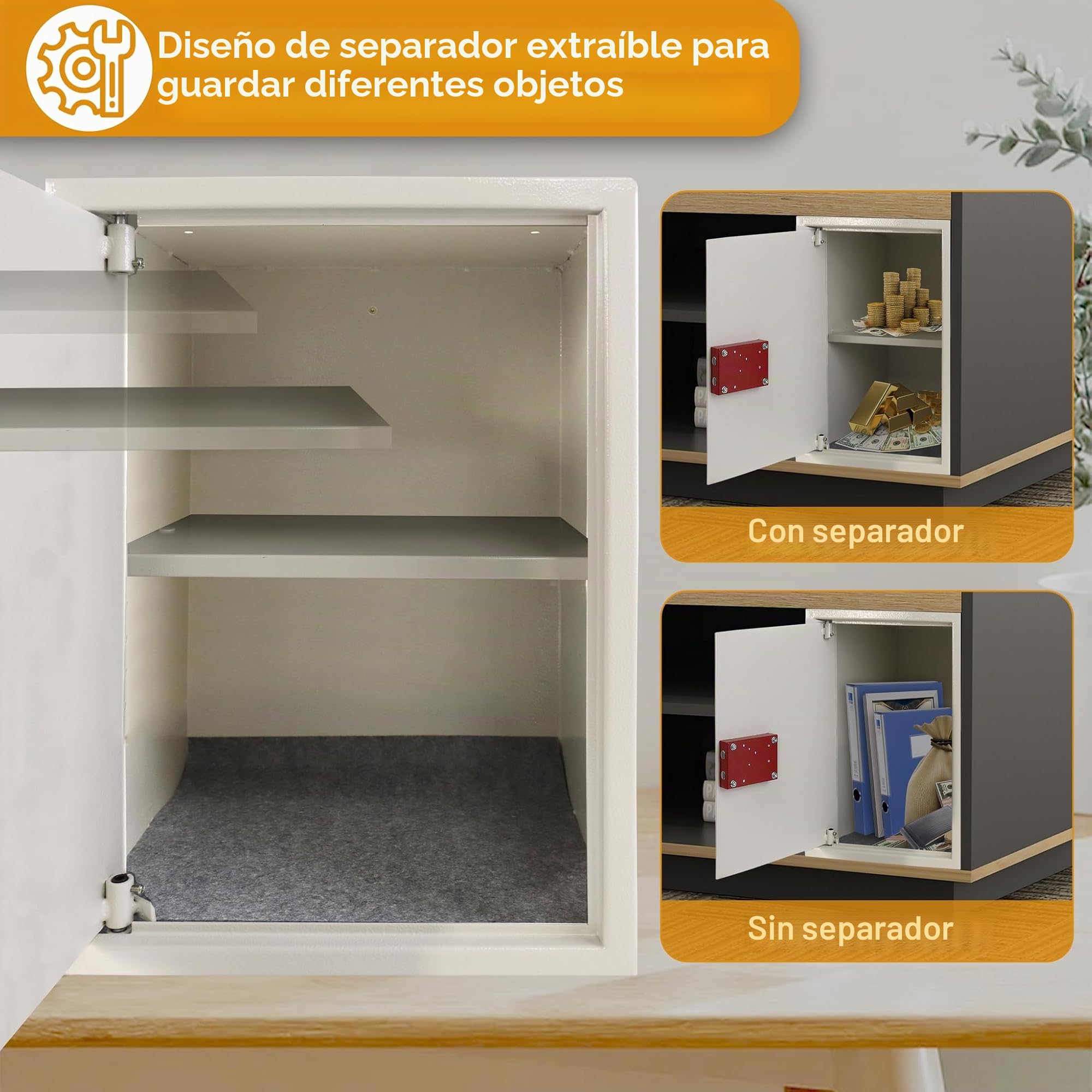 Caja fuerte para el hogar, pequeña caja fuerte con llave, de acero inoxidable, resistente al fuego, resistente al agua, 35 x 31 x 50 cm