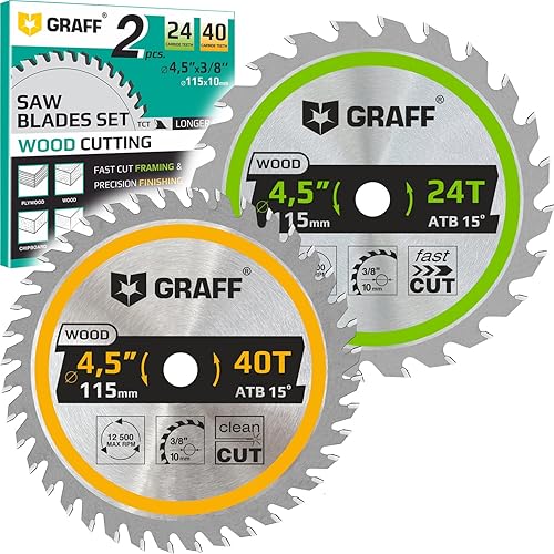 GRAFF Juego de hoja de sierra circular de 4-12 pulgadas con eje de 38 pulgadas, hoja de sierra para amoladora de 24 dientes y 40 dientes para