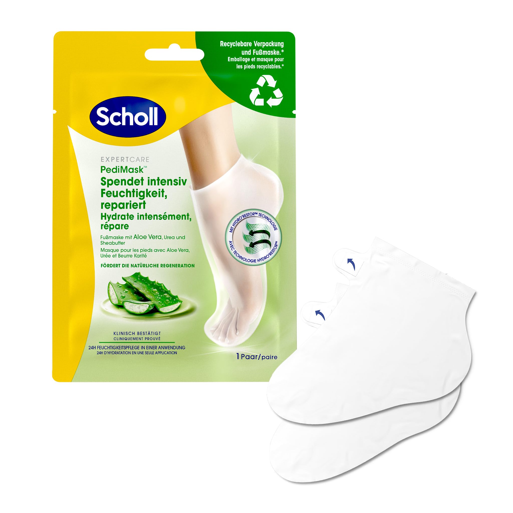 Scholl EXPERTCARE - Maschera nutriente intensa con aloe vera - Cura idratante - 1 paio di calzini usa e getta