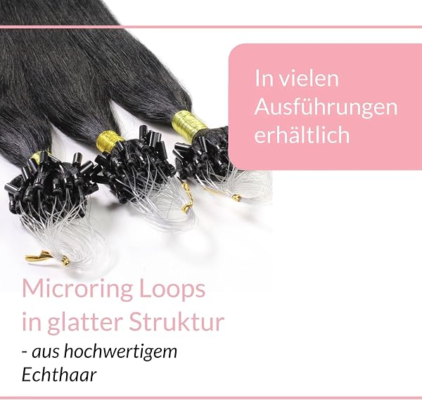 hair2heart Microring Extensions Echthaar glatt - 25 Strähnen 1g 40cm 2/0 schwarz - 3