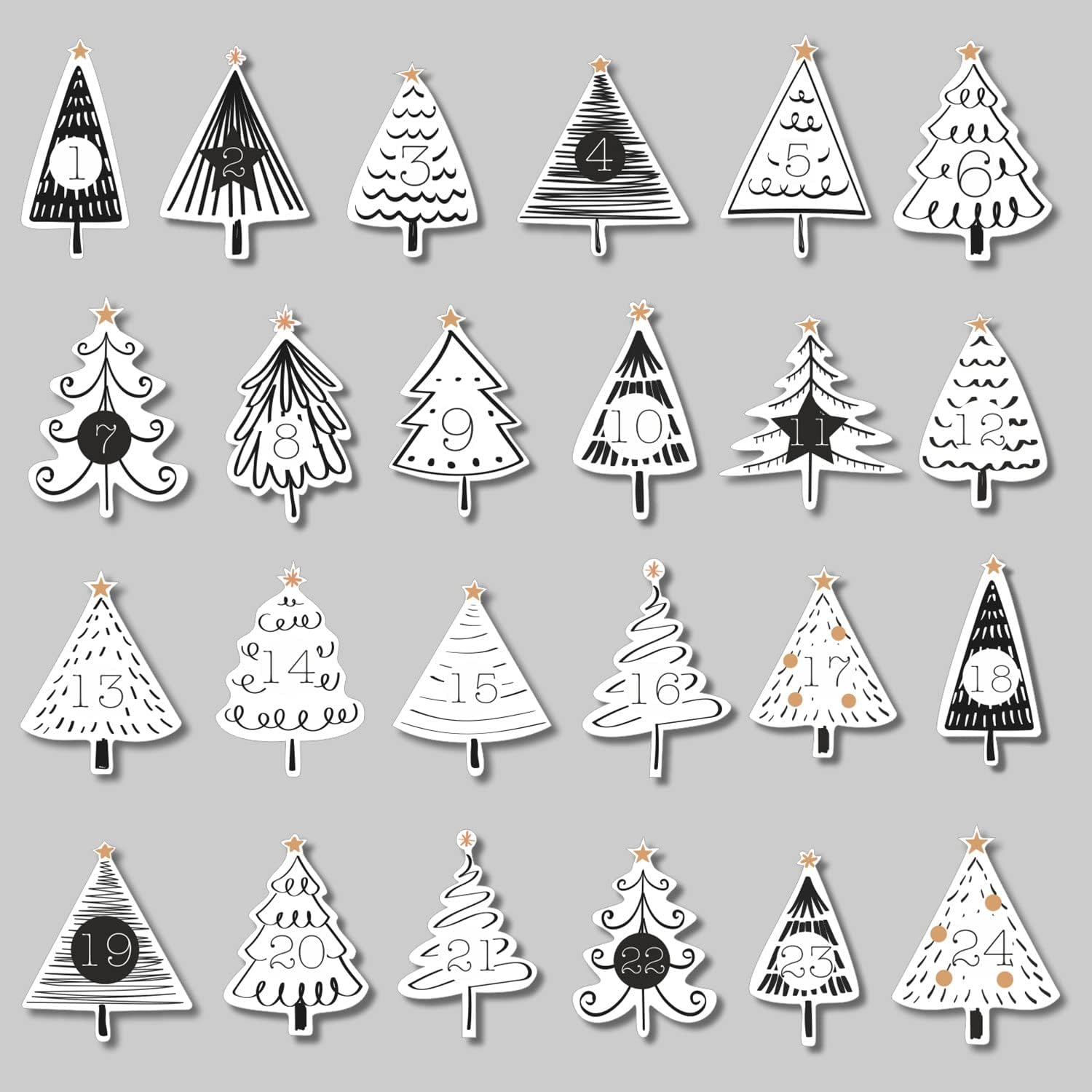 dv_1152 Advent Calendar Sticker Set - Self-Adhesive Number Labels 1-24 with Stylish Christmas Trees - Ideal Gift Idea for Friends and Family