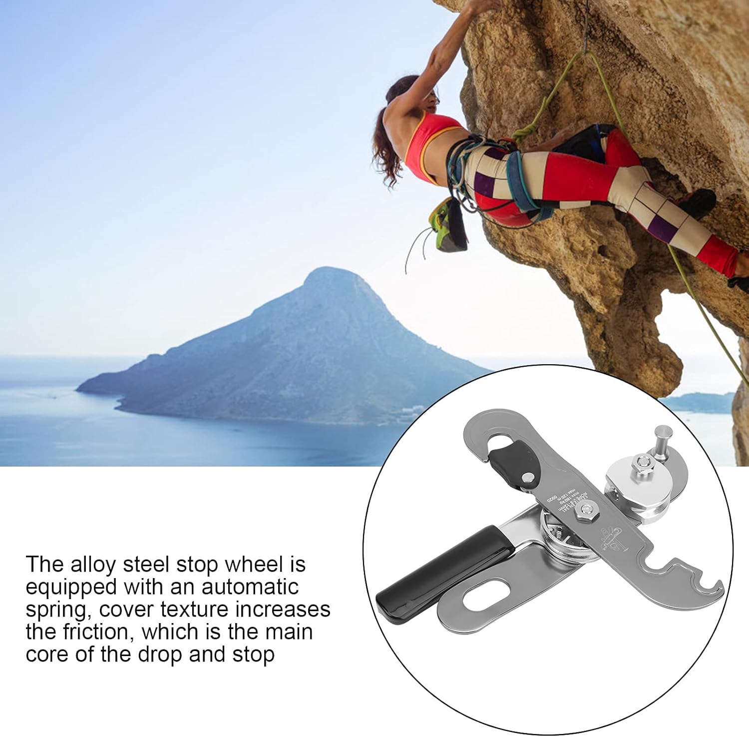 flexman Climbing Protection Stop Descender, 180KG Tensile Aviation Aluminum Climbing Rappelling Gear Ascender Device for 9~12mm Rope for Mountaineering Work at Height