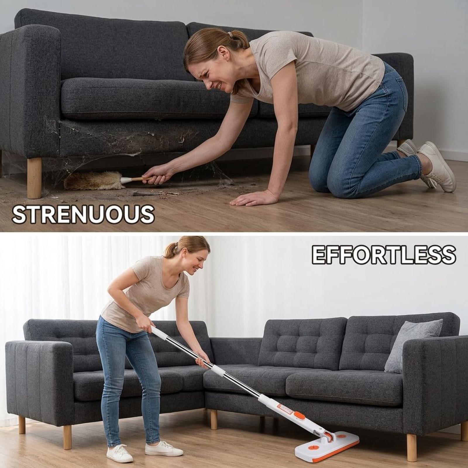 Mały płaski mop, 3 szt. mini mopa z 6 ściereczkami, pomarańczowy, 80 cm, kompaktowa szczelina do czyszczenia kurzu do domu, łazienki, kuchni