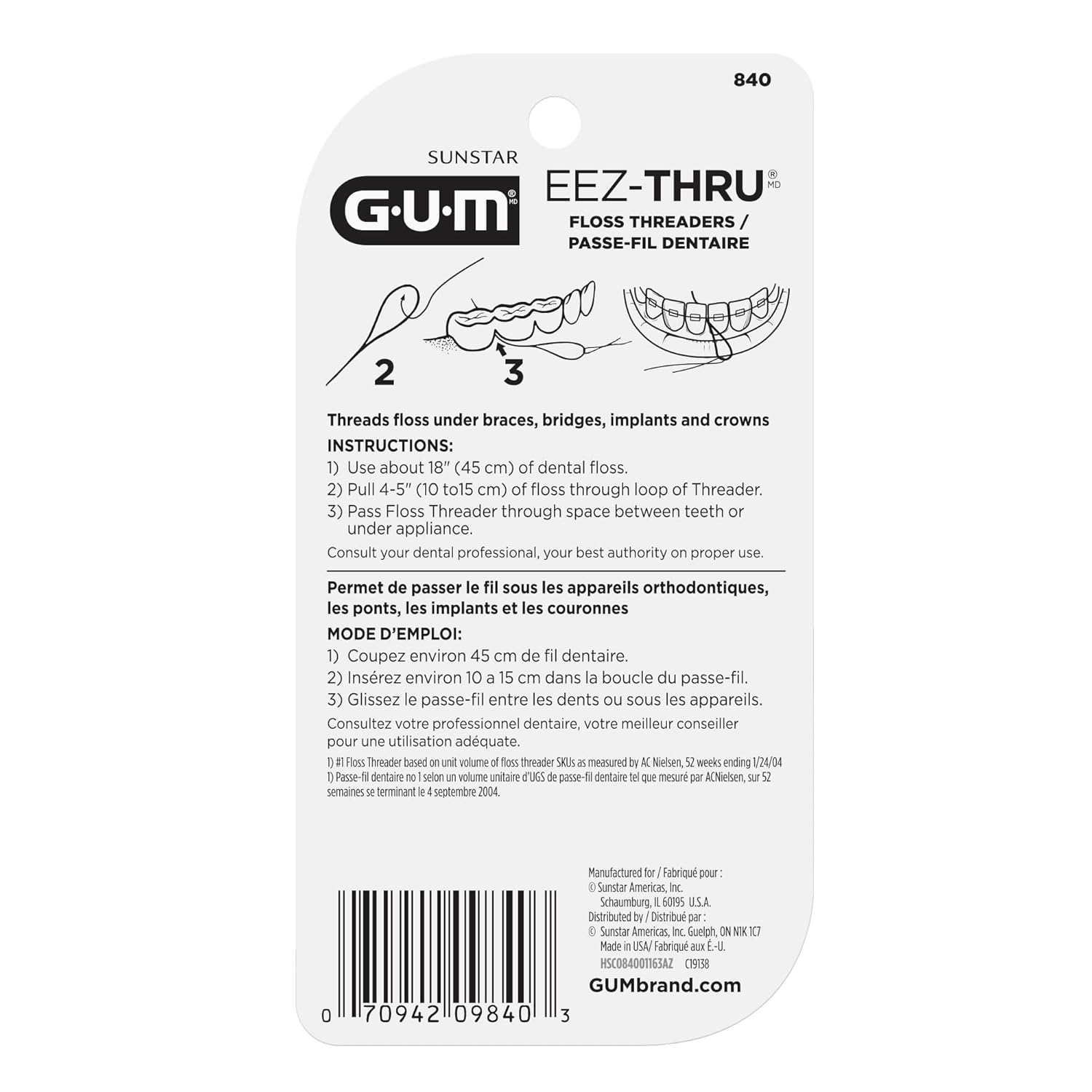 GUM EEZ-Thru Floss Threaders, Dental Flossers for Braces, Bridges, & Implants