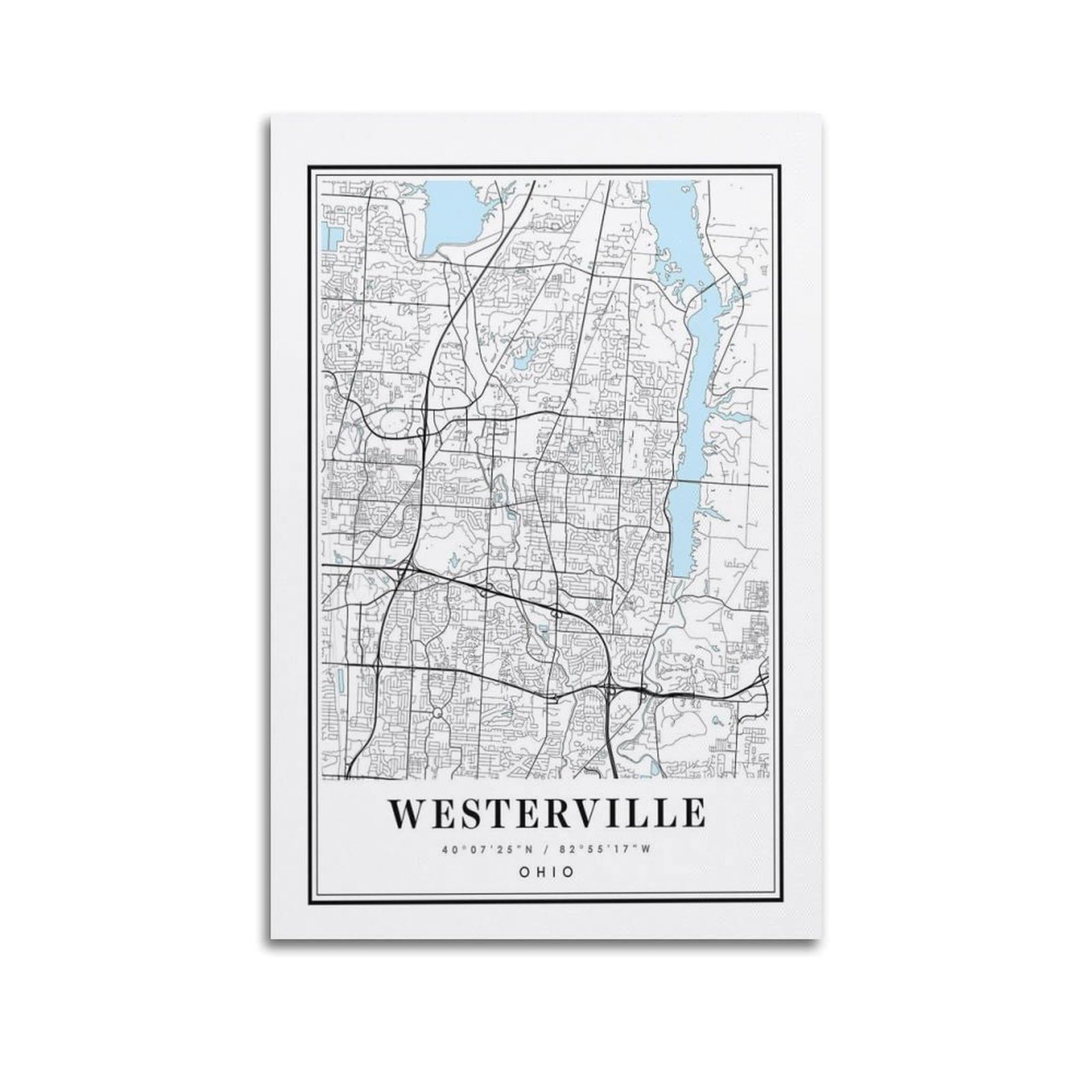 xiaoxiaoshen Westerville Ohio Map Canvas Poster Wall Art Prints Room Aesthetic Murals Bedroom And Living Decorations 20x30inch(50x75cm)