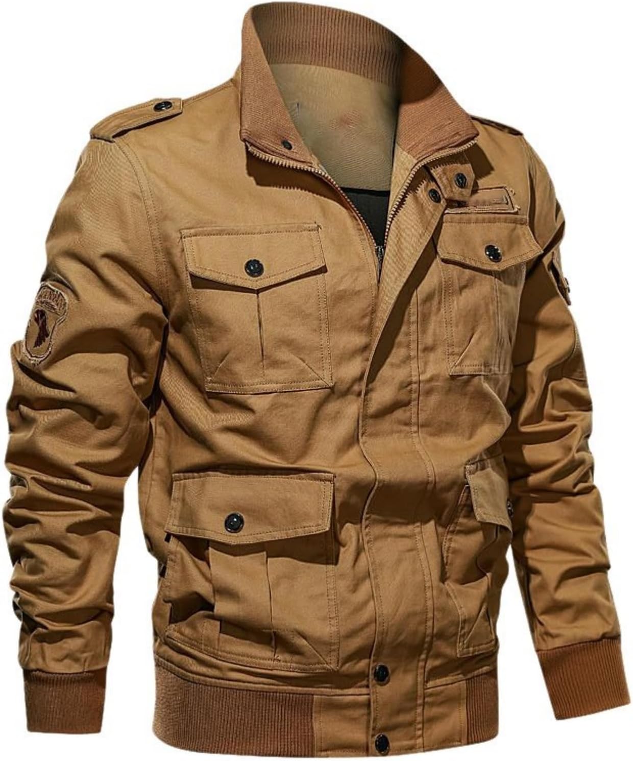 Men’s Spring Autumn Multi Pocket Workwear Casual Jacket Cotton Military Style Outerwear