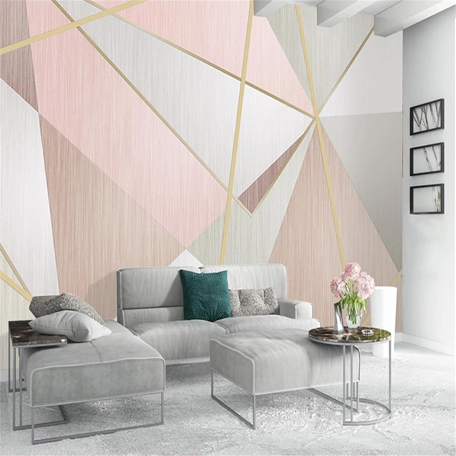 Custom 3D Pink Geometric Triangles Wallpaper Wall Decals