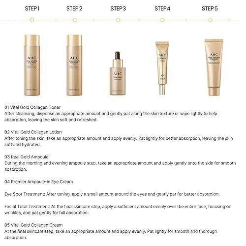 Miniatura 3 de Vital Golden Collagen Skin Care Set  Kit de 5 piezas de cuidado de la piel de viaje para piel radiante  Incluye tóner, loción, ampolla, crema, crema