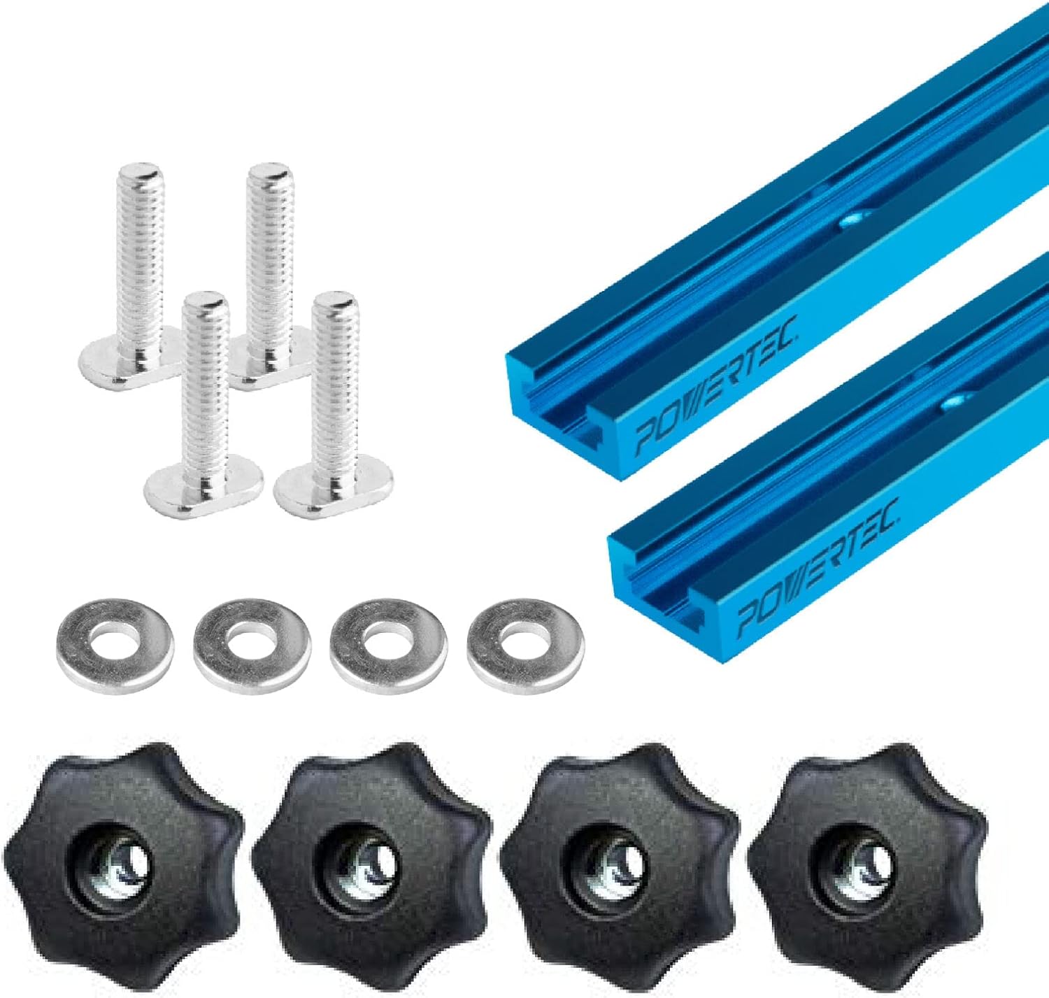 POWERTEC 71811 24" DoubleCut Profile TTrack and TTrack Knob Kit w/ 7