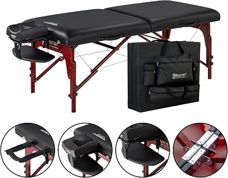 Master Massage 71CM Montclair Pro Portable Massage Table Package, Memory Foam Cushioning, Reiki Panels, Shiatsu Cable Release- Tattoo Table, Spa Bed, Facial Bed (Black with Ambient Light)