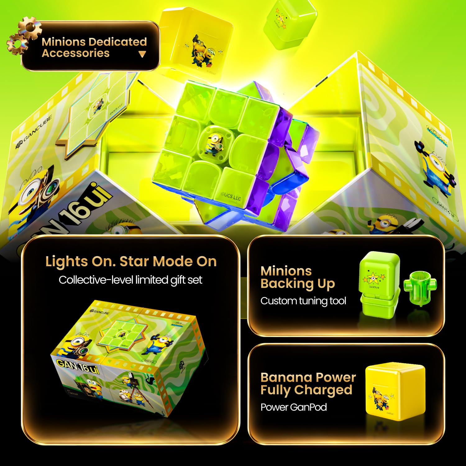GAN Minions 16 ui Maglev Max, cubo di velocità intelligente con analisi AI | Unico Smart Speed Cube 3×3, Regalo per gli appassionati di puzzle, scelta di regalo individuale per collezionisti