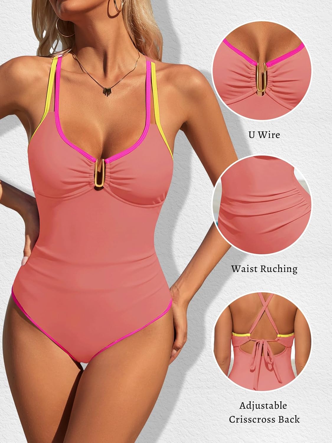 Women's Slimming One Piece Swimsuit Tummy Control Full Coverage Bathing Suit V Neck U Wire Cutout Swimwear - Image 4