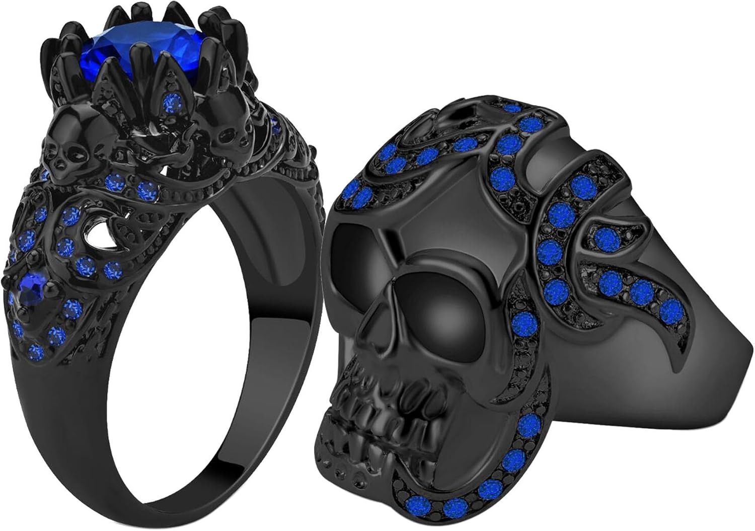 Skull Rings His and Hers Rings Couple Rings Skeleton Black Rings AAA Red Cz Womens Wedding Ring Punk Ring Mens Wedding Bands