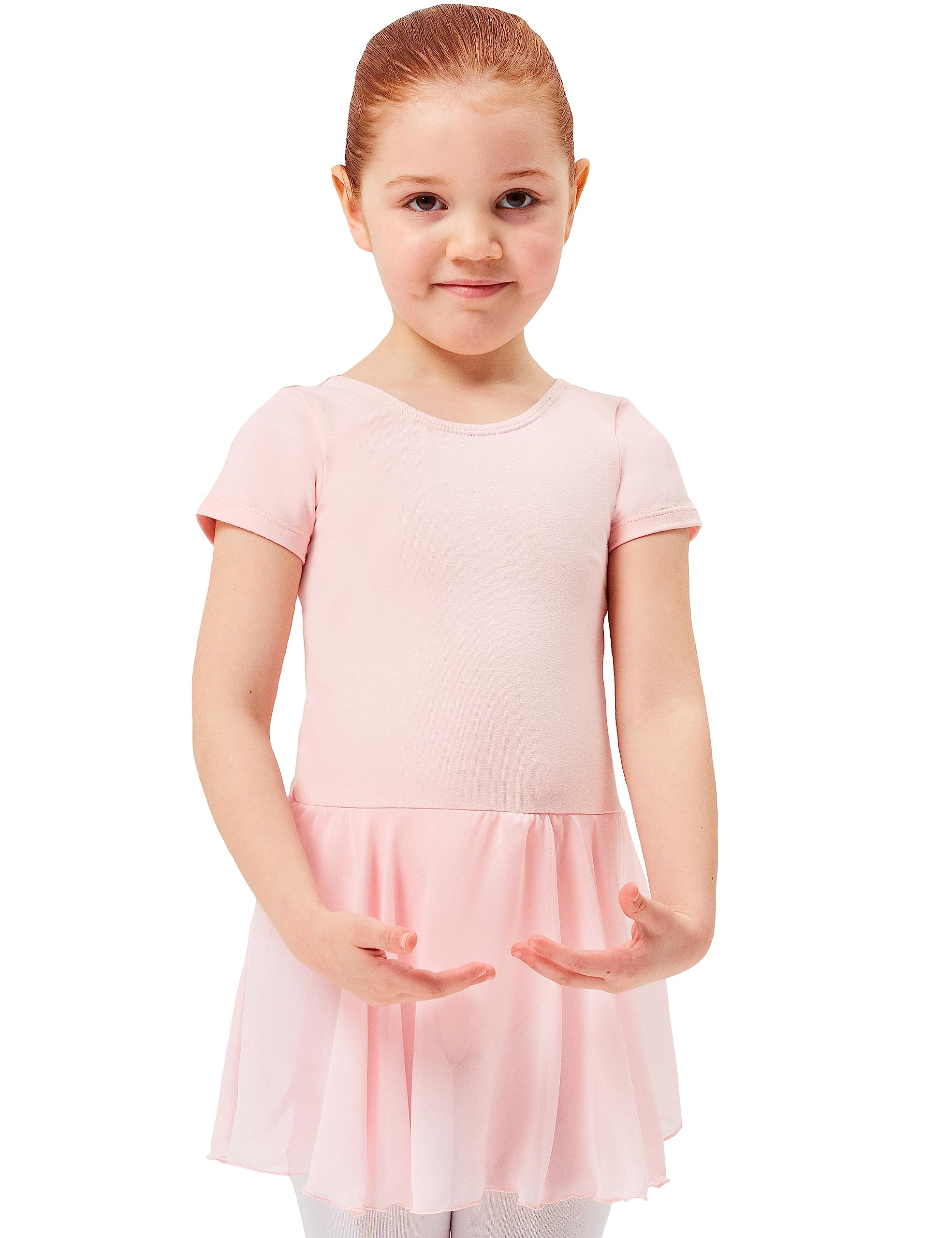 tanzmuster Ballettkleid Mädchen Kurzarm - Lucy - Gr. 92-170 - weiche Baumwolle - Chiffon Röckchen - Ballett Trikot für Kinder