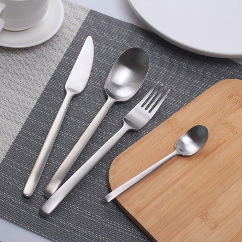 Juego de cubiertos, juego de cubiertos de acero inoxidable, plástico transparente, juego de cuchara, cuchillo y tenedor, 16 piezas, mango esmerilado mate, cubiertos de cocina de acero inoxidable, cubi