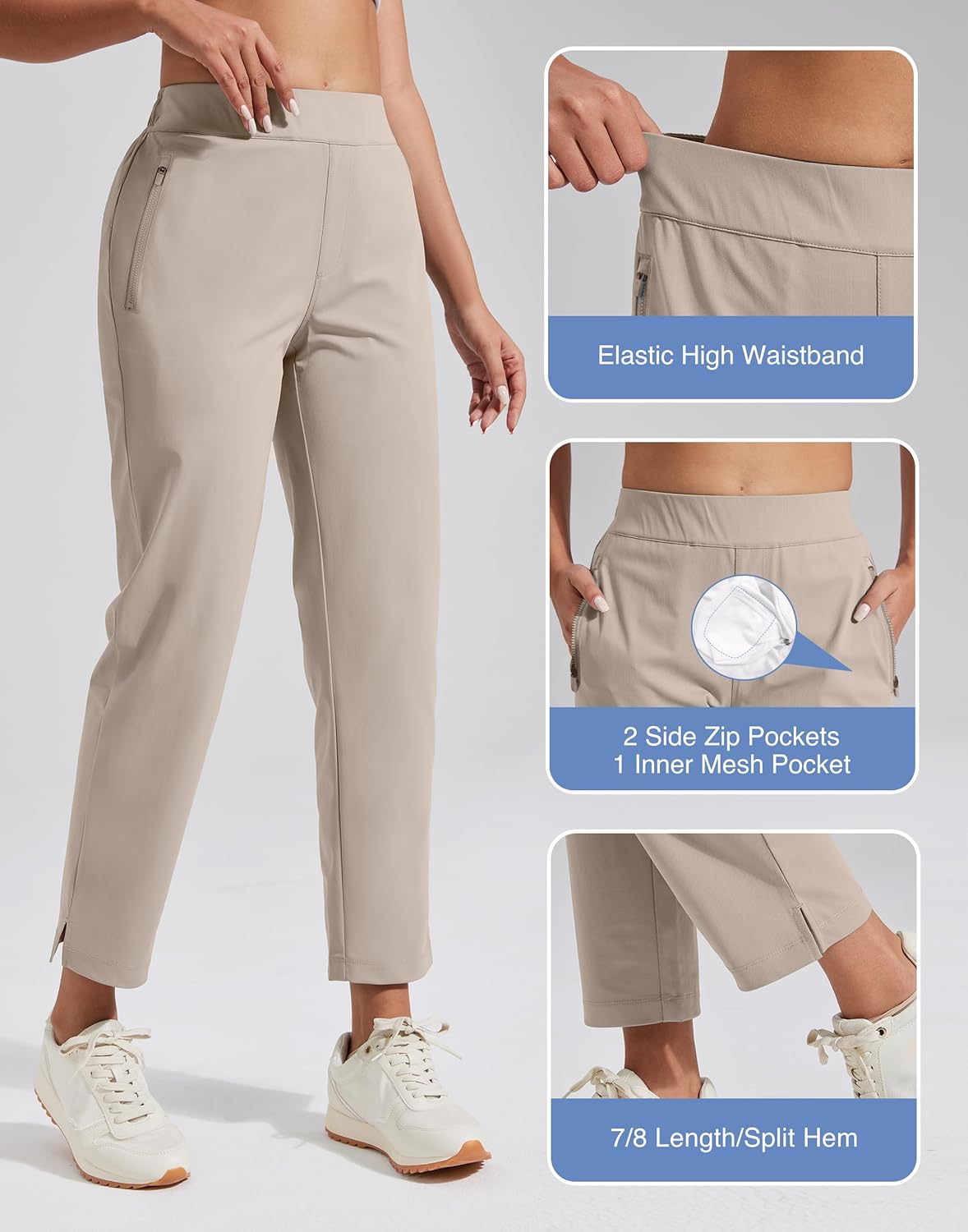 Pioneer Camp Womens Golf Pants with Zip Pockets High Waisted Stretch 7/8 Ankle Dress Work Business Casual Slacks Travel Pants - Image 4