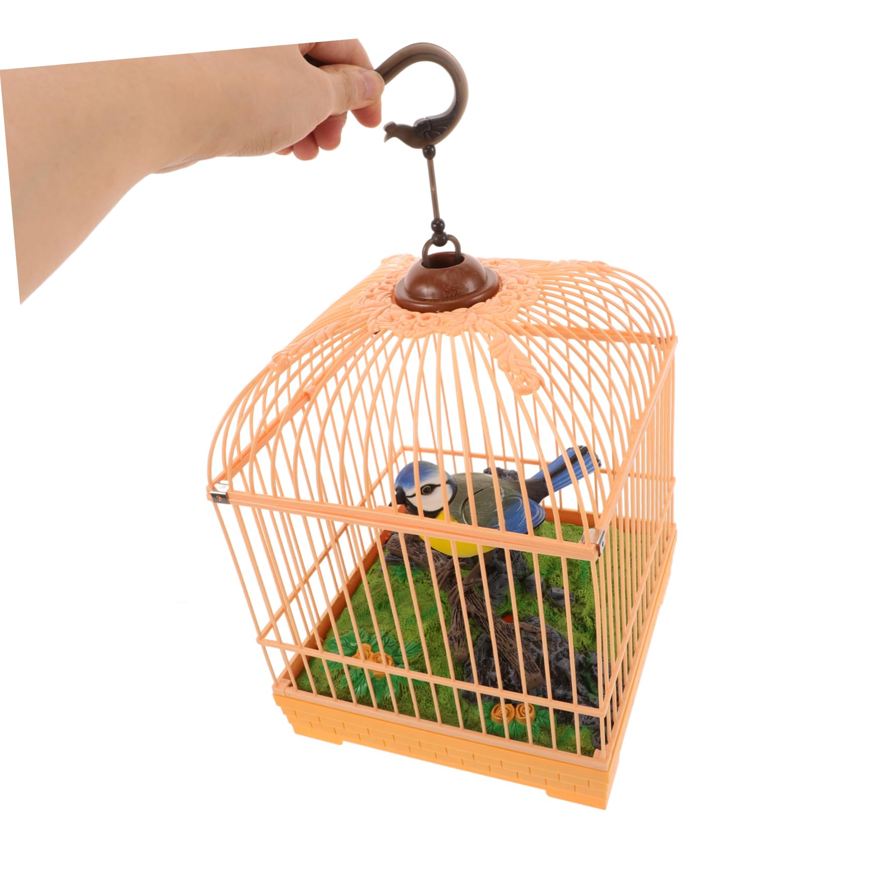 Hohopeti Juguete para Pájaros Activado por Sonido con Diseño Realista de Jaula, Plástico Duradero y Movimiento Interactivo para Entretenimiento Portátil Infantil
