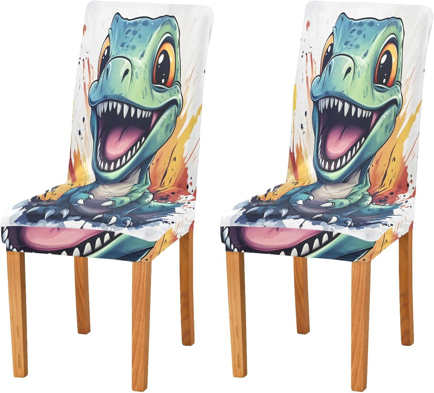 ALAZA Chair Covers for Dining Room, Cute Baby Dinosaur Splash Stretch Chair Cover Sets Chair Protector Removable Washable for Ktichen Restaurant Hotel
