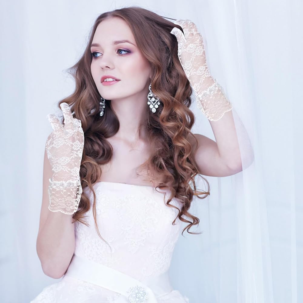 Guanti In Pizzo Nero Eleganti - Per Matrimoni, Halloween E Feste In Maschera - Foto 9