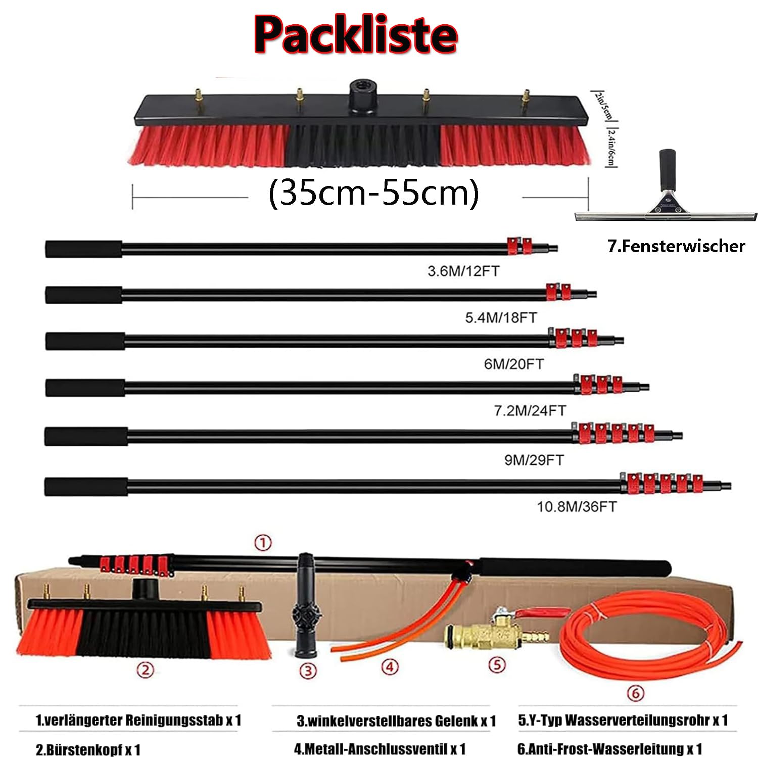 Teleskopstange Fensterreinigung Set, 3.6m/5.4m/6m/7.2m9.2m /10.8m