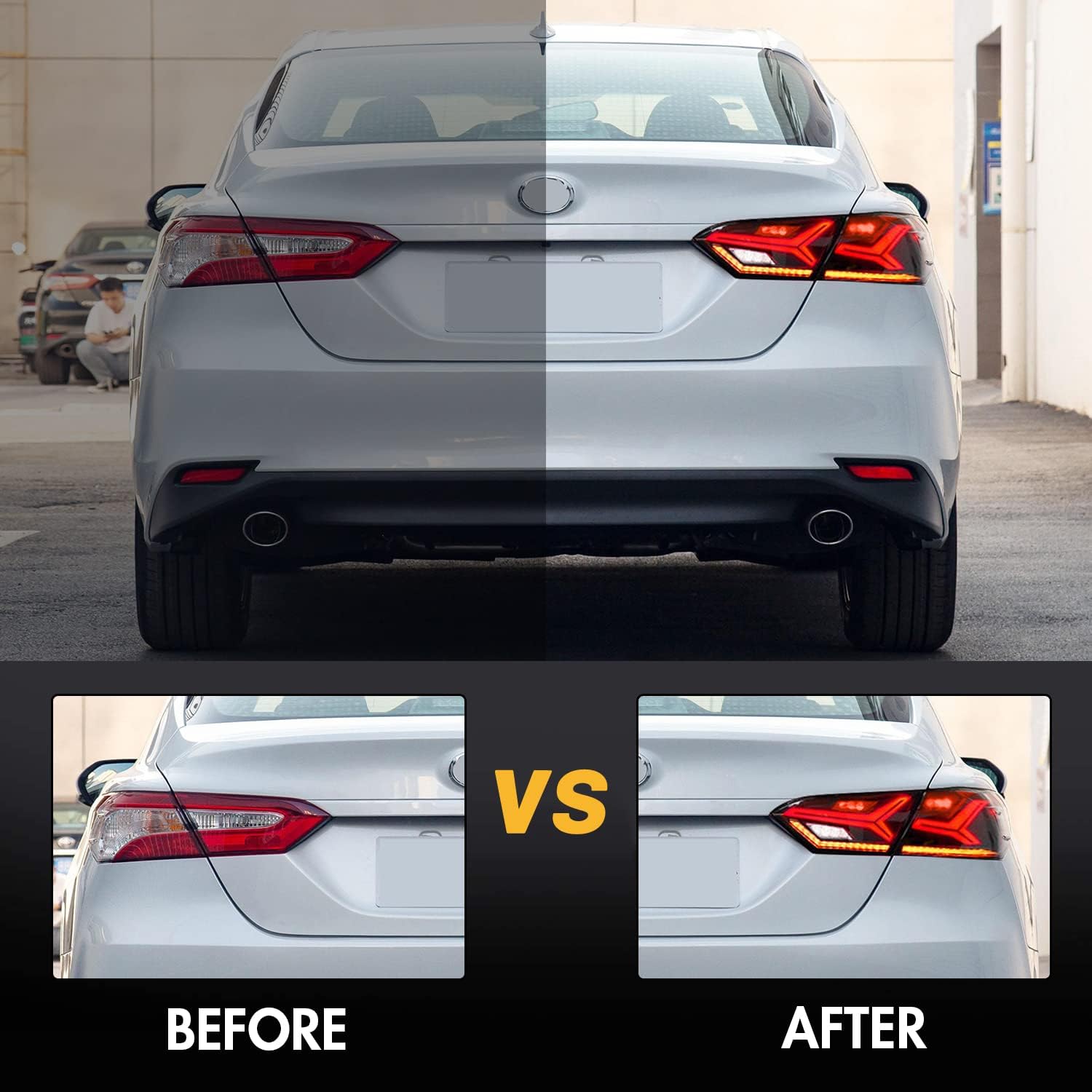 T T-ABC Taillights Compatible with Toyota Camry 2018-2024 LE SE TRD XSE XLE Nightshade Hybrid Tail Lights Assembly 8th Gen Accessories LED Sequential Animation Custom Replacement (Lambo Style S)