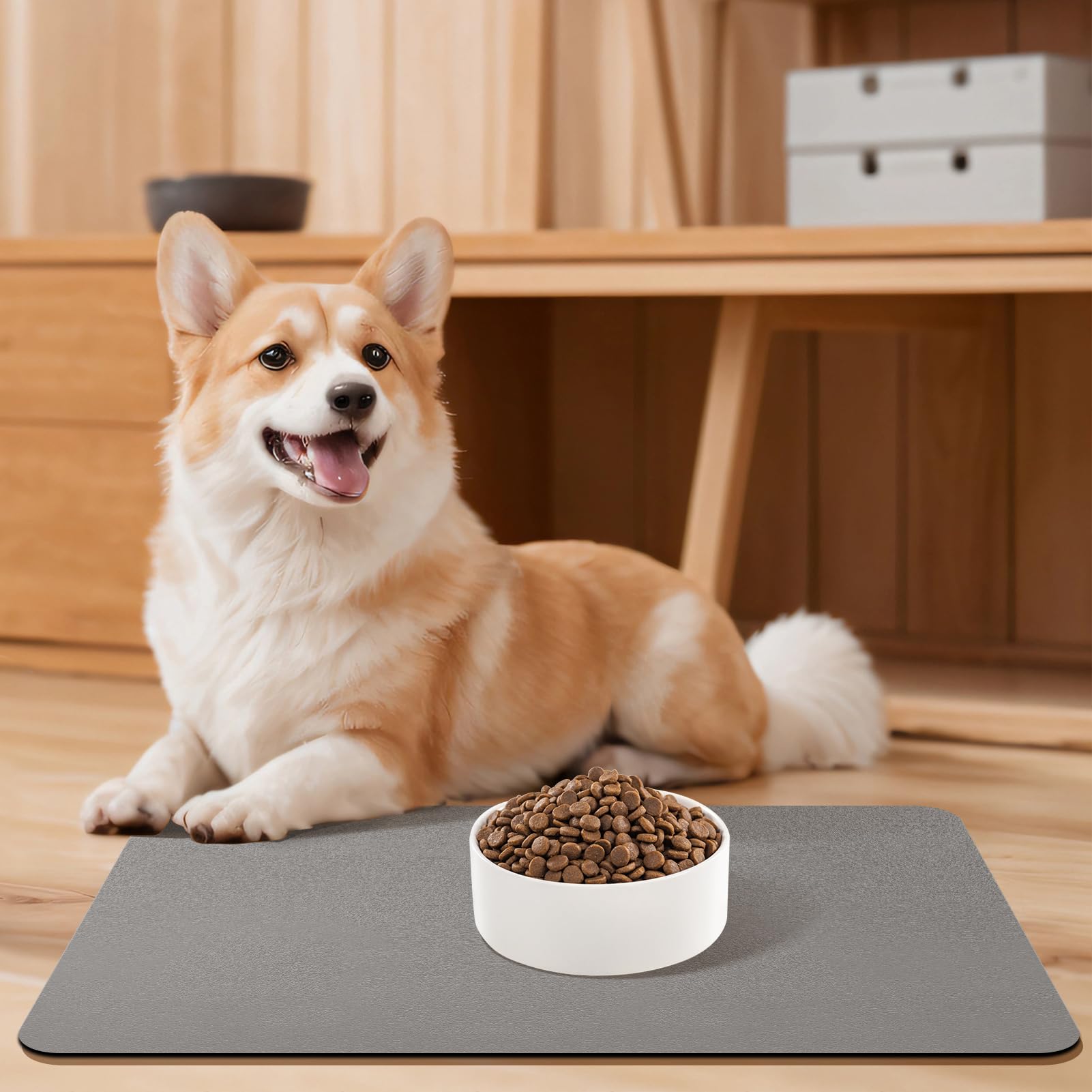 Tapete para Cuenco de Perro, Comida para Perros, tapete Grande para Alimentos, Cuencos de Agua, tapete de alimentación, Antideslizante, Impermeable, tapete para Gatos (Light Grey, 60 x 150 cm)