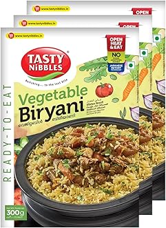 Tasty Nibbles Ready to Eat Vegetable Biryani 300g| Open Heat & Eat | Vegetarian | No Added Preservatives | Japanese Retort Technology [Pack of 3]