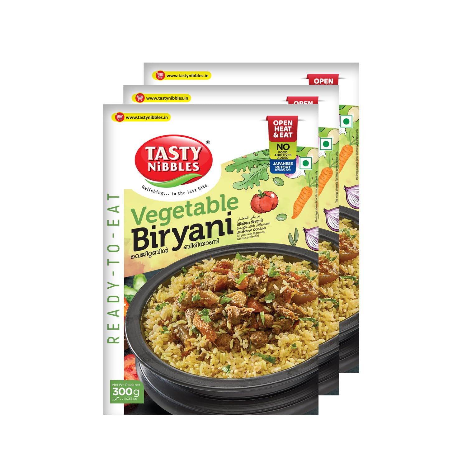 Tasty Nibbles Ready to Eat Vegetable Biryani 300g| Open Heat & Eat | Vegetarian | No Added Preservatives | Japanese Retort Technology [Pack of 3]