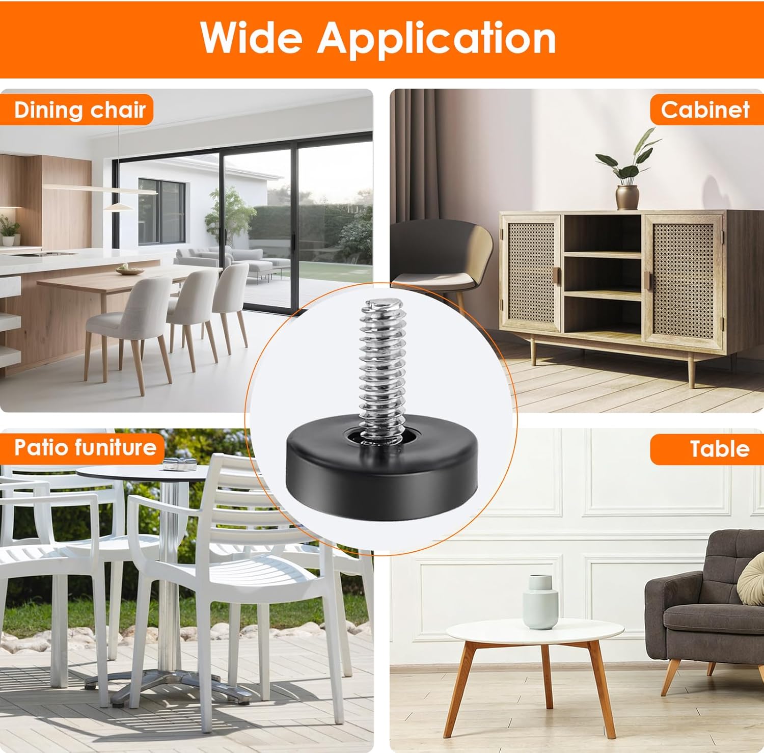 1/4" Thread Furniture Feet Levelers, 15PCS Adjustable Leveling Feet Threaded Screw-in, Furniture Feet Screw on Furniture Glide Leveling for Table, Desk, Cabinet, Chair, Stool Legs