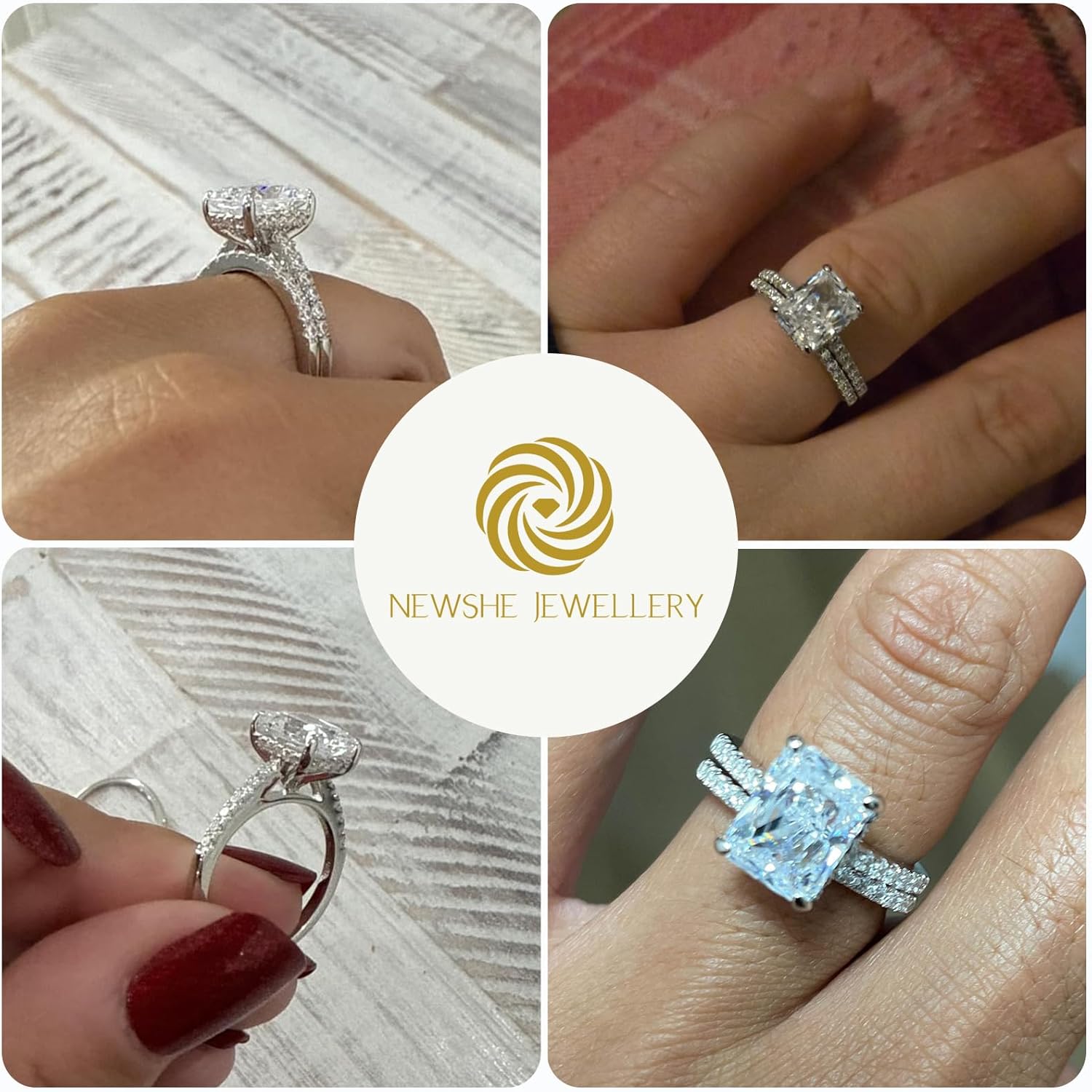 Newshe Jewellery Cubic Zirconia Engagement Rings for Women Wedding Ring Set Solitaire 925 Sterling Silver Oval Bridal Sets Travel Anniversary Size 4-13 - Image 4