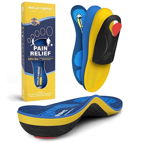 WalkHero Heavy Duty High Arch Support Insoles Men, 220+lbs Shoe Insoles | Plantar Fasciitis Relief, plantillas
