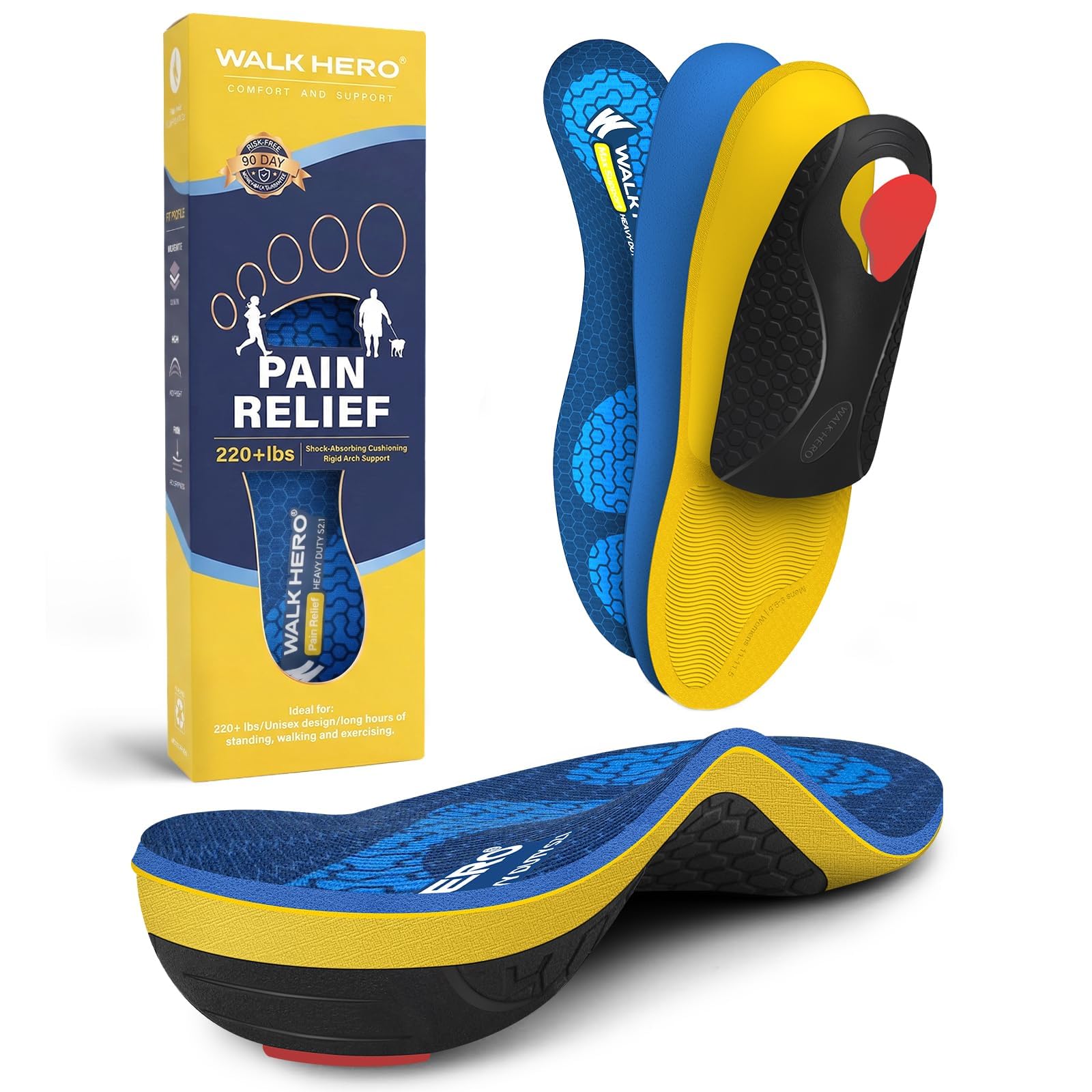 WalkHero Heavy Duty Plantar Fasciitis Orthotics Insoles, 220+lbs Arch Support Inserts for Pain...