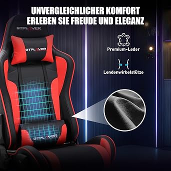 GTPLAYER Simulator CockpitRennsimulator lenkradständer mit 3D-Stereo-Lautsprechern Monitorhalterung verstellbarer Lenkradhalterung Schalthebelhalterung und Fußpedalen (Rot)