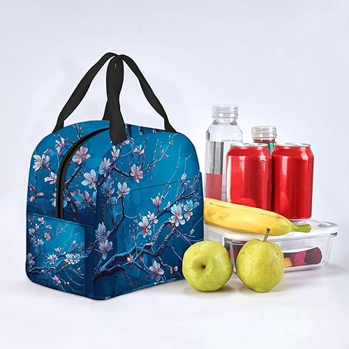 Miniatura 5 de OOZ Lonchera reutilizable a prueba de fugas para el trabajo, oficina, picnic o viajes, flor de cerezo con ramas, color azul