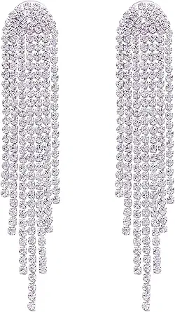 SELOVO Clear Rhinestone Crystal Boho Tassel Long Sparkle Dangle Earrings 2.8"/3.3"