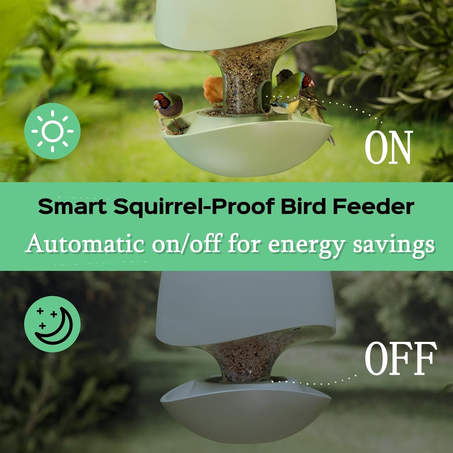 Camolech - Comedero inteligente para pájaros a prueba de ardillas para colgar al aire libre, comedero solar de gran capacidad para pájaros, percha giratoria activada por peso, disuasorio de sonido y