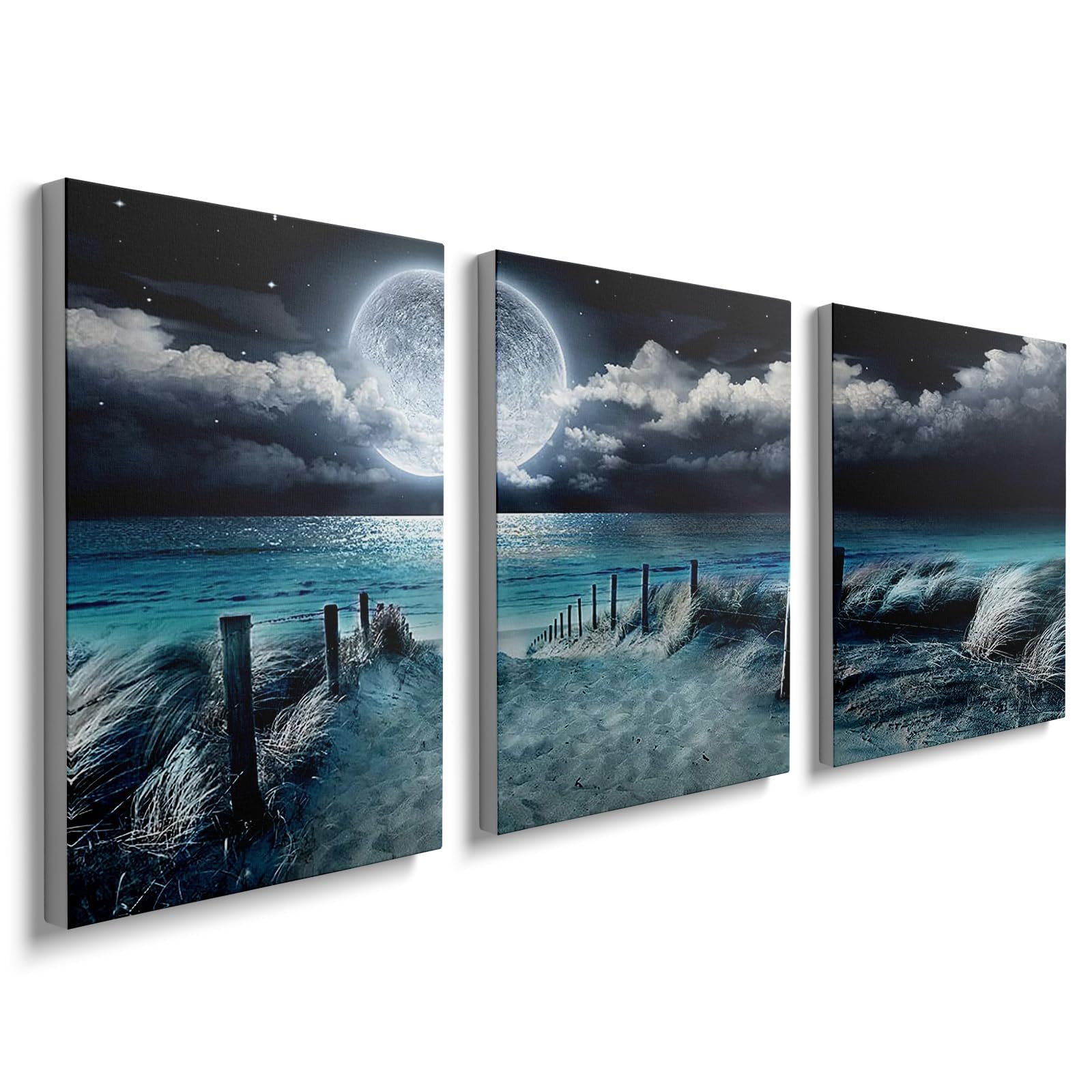 DFZEWKI Canvas Wall Art for Living Room Blue Beach Sea Nature Landscape Modern Artwork Bathroom Pictures Bedroom Wall Decor(20x30cm(8x12in) x3/No frame)