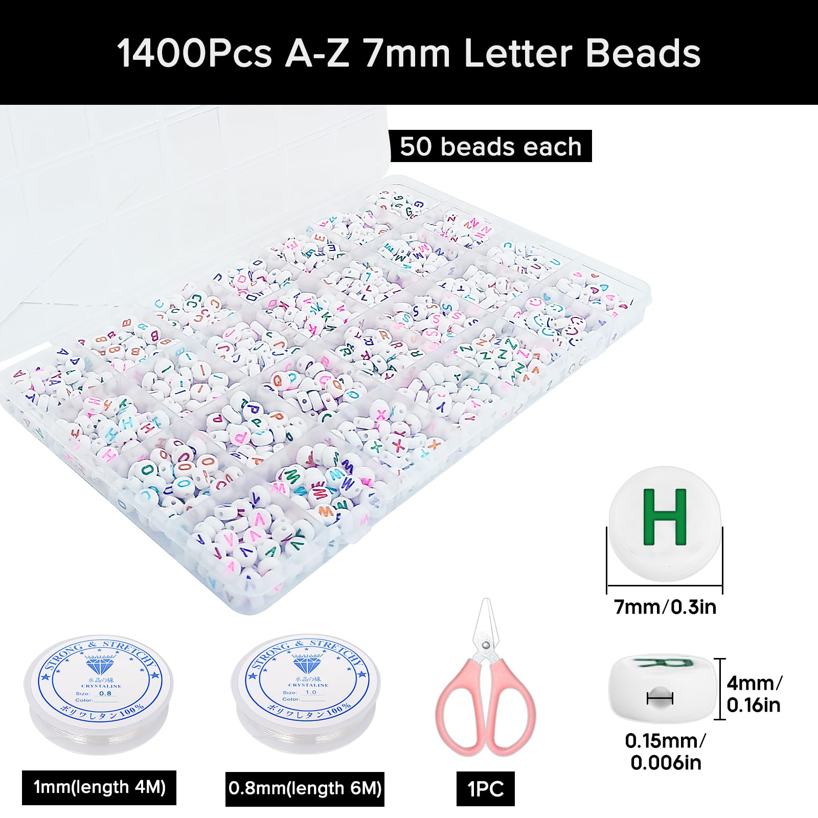 CoKeeSun 1400 Pièces Perle Lettre Colorée, 7*4 mm Acrylique Ronde