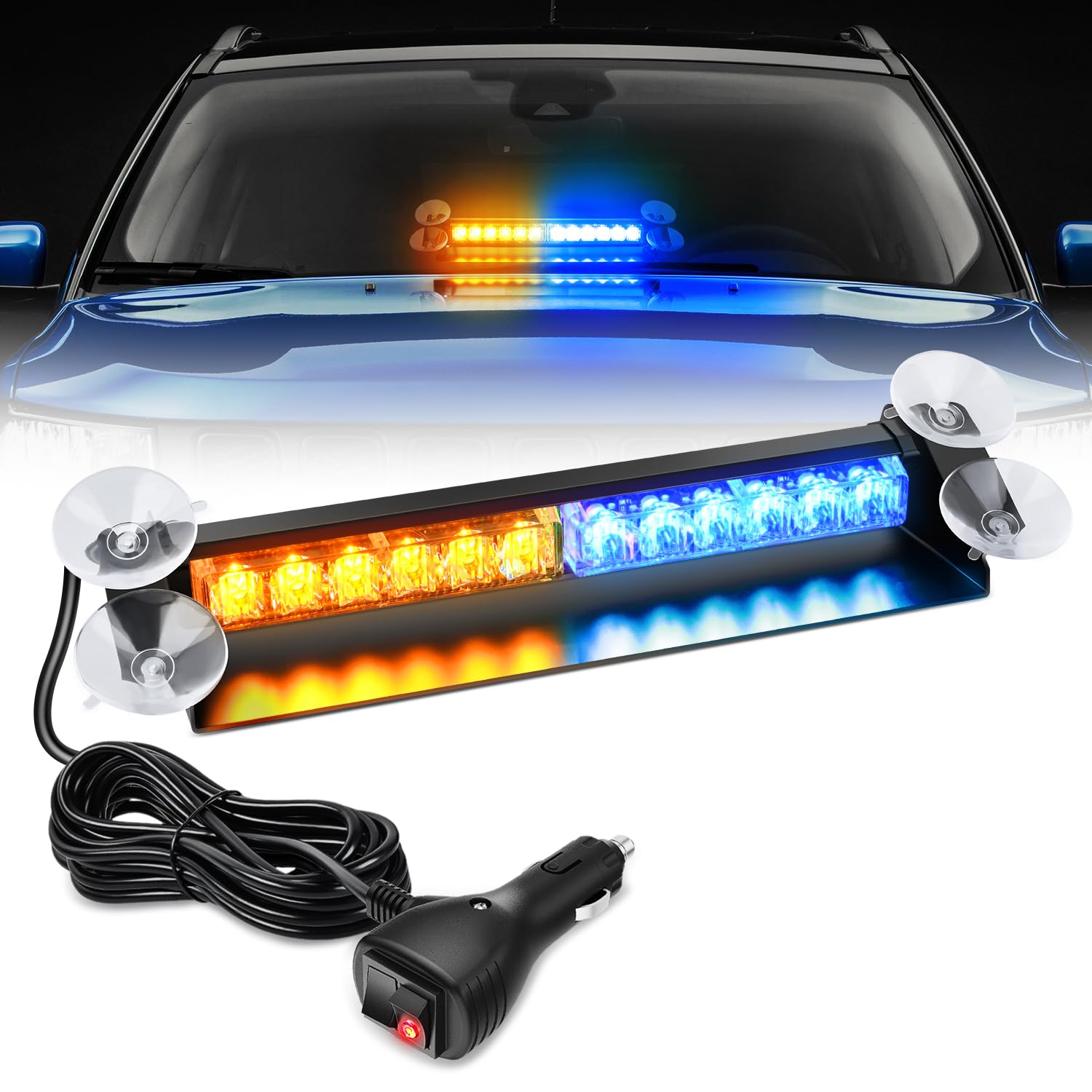 Nilight 12LED Traffic Advisor Strobe Light Bar Amber Blue Hazard Safety