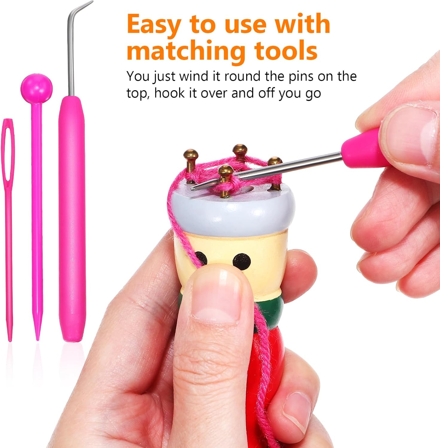 VANZACK 4pcs Wooden Knitting Doll Craft Kit for Projects Fun and Easy Weaving Tools for Girls and Beginners Includes Random Accessories for