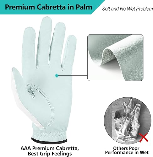 Miniatura 3 de Yamato Paquete de 3 guantes de golf para hombre, guantes duraderos de cuero blanco Cabretta para todo tipo de clima, para golfistas diestros,