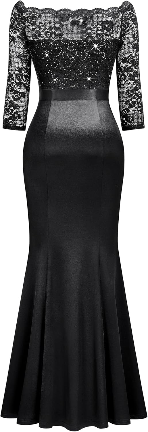 MISSMAY Women's Sexy Off Shoulder Floral Lace Formal Wedding Party Maxi Dress - Image 6