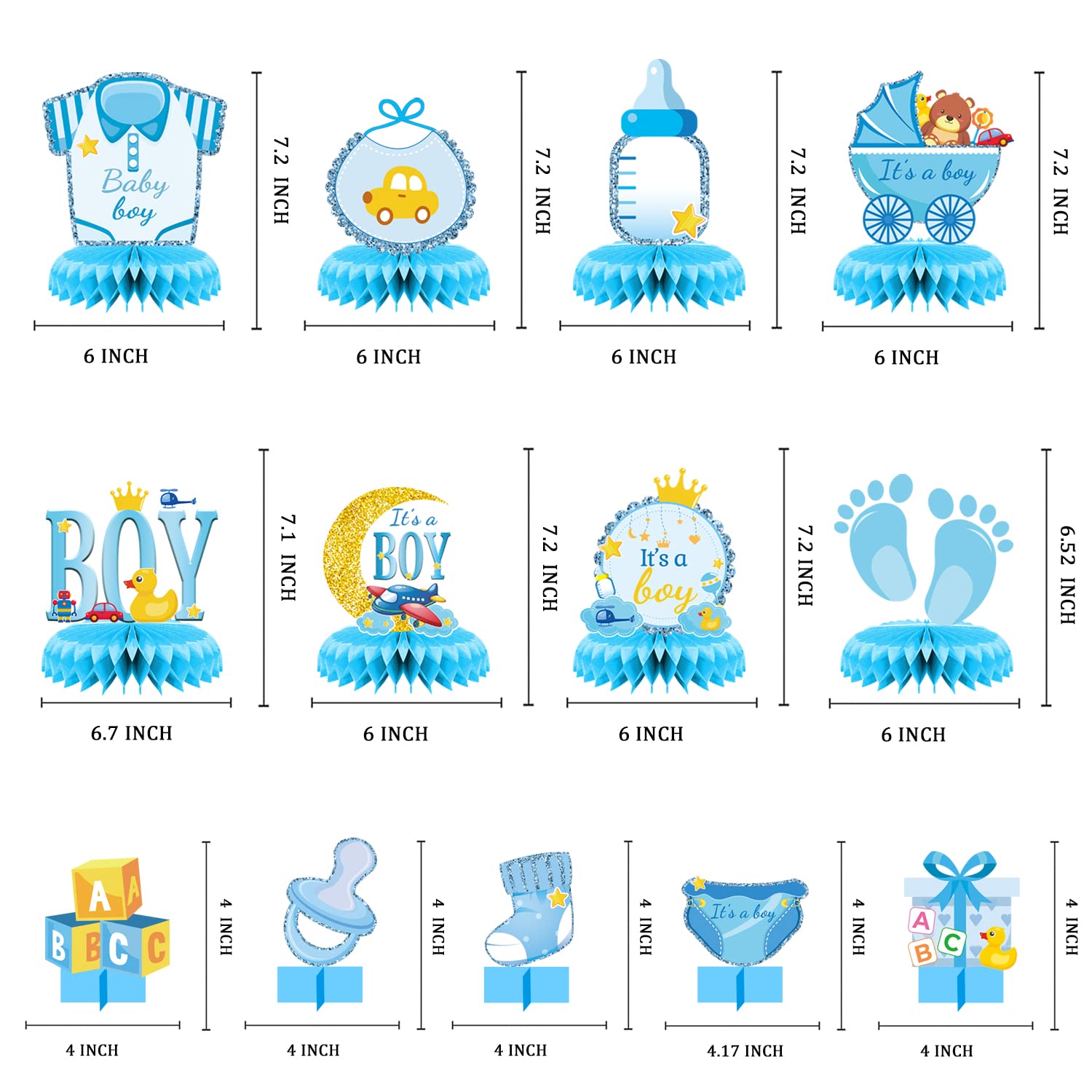 13 Pcs Centerpieces for Tables boy Honeycomb Centerpieces Baby Shower Decorations?It's a boy party supplies?Gender Reveal boy Baby Shower Centerpiece for Baby boys Party Birthday Tables Decorations