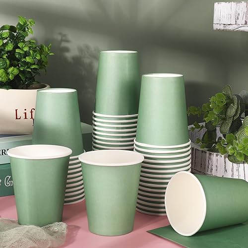 Miniatura 3 de Whaline 50 tazas de papel verde salvia de 9 onzas desechables para café, tazas para beber, tazas para llevar, tazas de fiesta de boda para bebidas