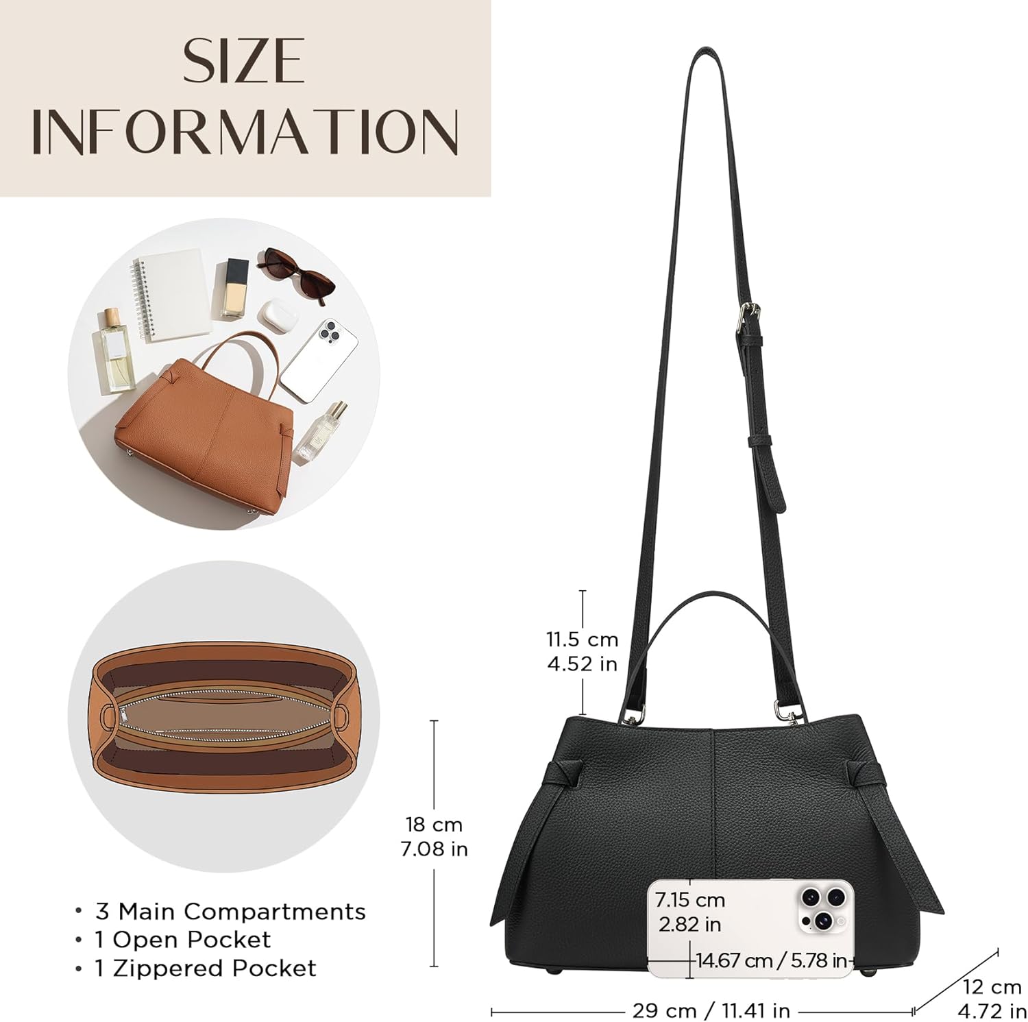 CHUNLI Designer Genuine Leather Crossbody Handbags for Women - Top Handle Satchel Purse - Work Tote Bag with Adjustable Strap - Image 6