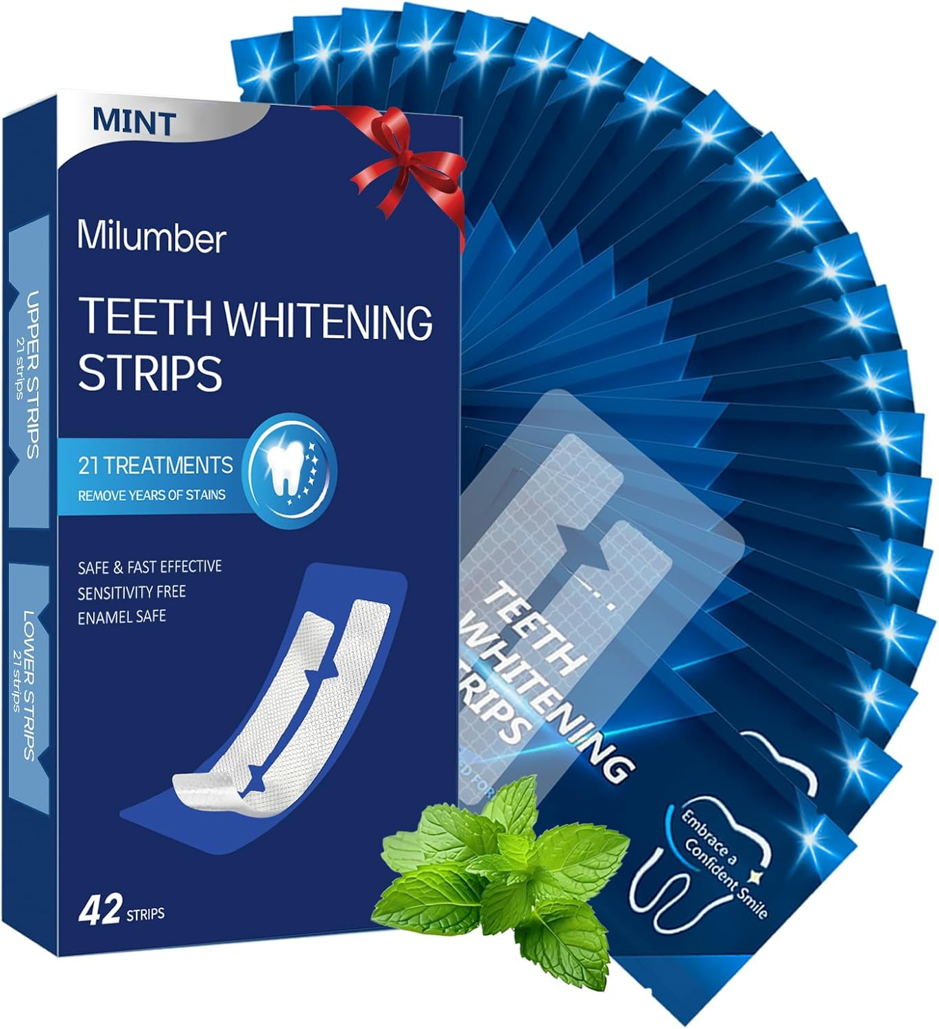 Teeth Whitening Strips for Sensitive, 42 Strips Whitener Safe Whitestrip, Deep Stains Removal Tooth Whitening, Enamel Safe Non-Slip Dry Strip Technology for Whiter Teeth, Mint
