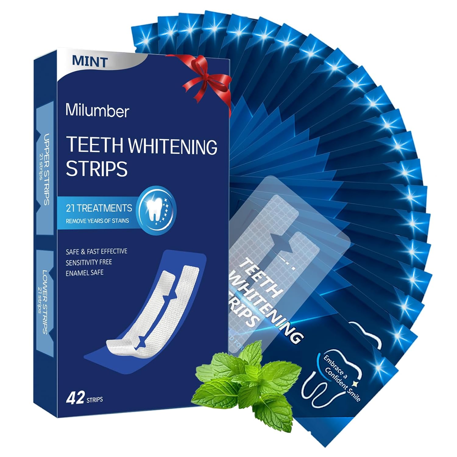 Teeth Whitening Strips for Sensitive 42 Strips Whitener Safe Whitestrip Deep Stains Removal Tooth Whitening Enamel Safe Non-Slip