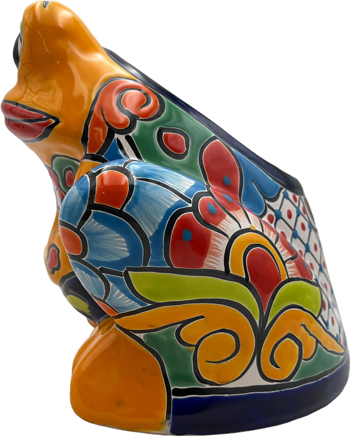 Talavera Frog Planter Mexican Pottery Folk Art Multicolor Animal Pot Vase Indoor Hand Painted Outdoor Handmade Home Decor 10.5" (Multi 3)